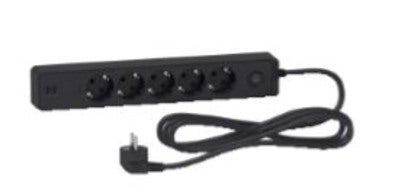 Bricomart BASE MULTIPLE 5 TOMAS+2 USB CON CABLE 3X1.5MM2 3 METROS NEGRO SCHNEIDER