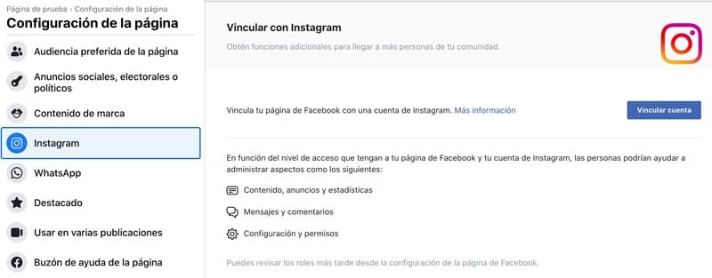vincular facebook empresa e instagram