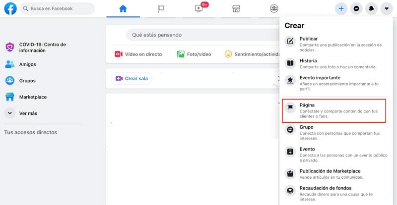 crear página de facebook